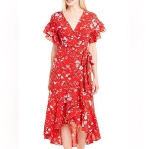 Floral Red Wrap Dress